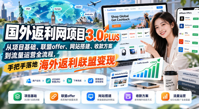 国外返利网项目3.0PLUS，从项目基础、联盟offer、网站搭建、收款方案到流量运营全流程，手把手落地海外返利联盟变现-weichuangqy