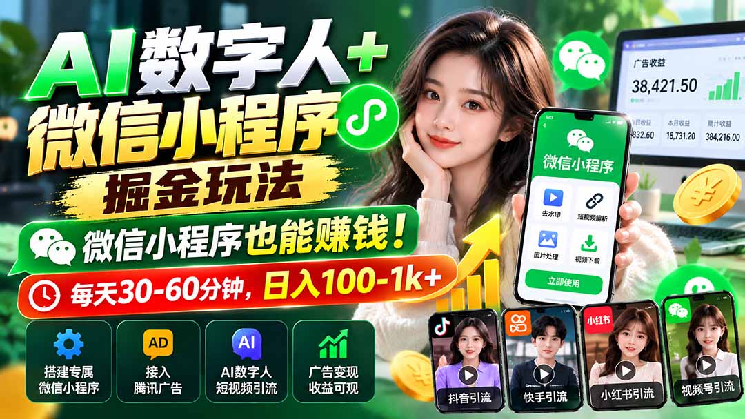 AI数字人+微信小程序掘金玩法：微信小程序也能赚钱！每天30-60分钟，日入100-1k+-weichuangqy