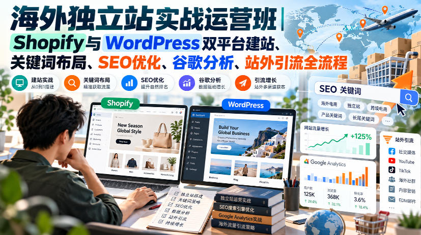 海外独立站实战运营班｜Shopify与WordPress双平台建站、关键词布局、SEO优化、谷歌分析、站外引流全流程-weichuangqy