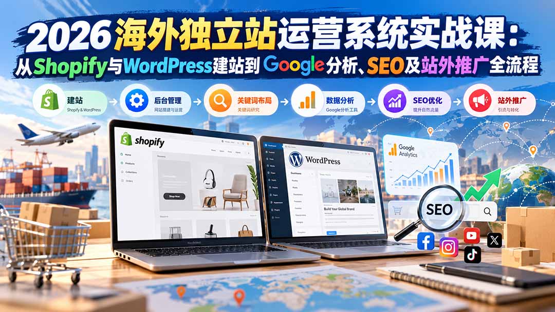 2026海外独立站运营系统实战课：从Shopify与WordPress建站到Google分析、SEO及站外推广全流程-weichuangqy