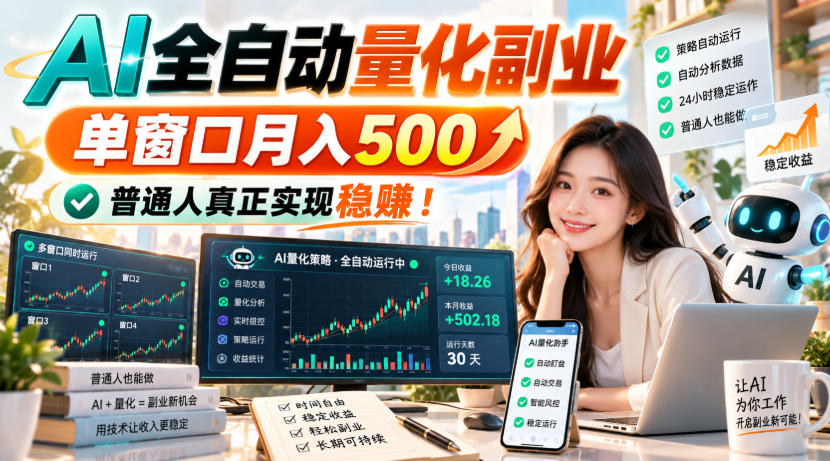 AI全自动量化副业，单窗口月入500，普通人真正实现稳賺！【揭秘】-weichuangqy