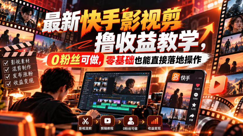 最新快手影视混剪撸收益教学，0粉丝可做，零基础也能直接落地操作-weichuangqy