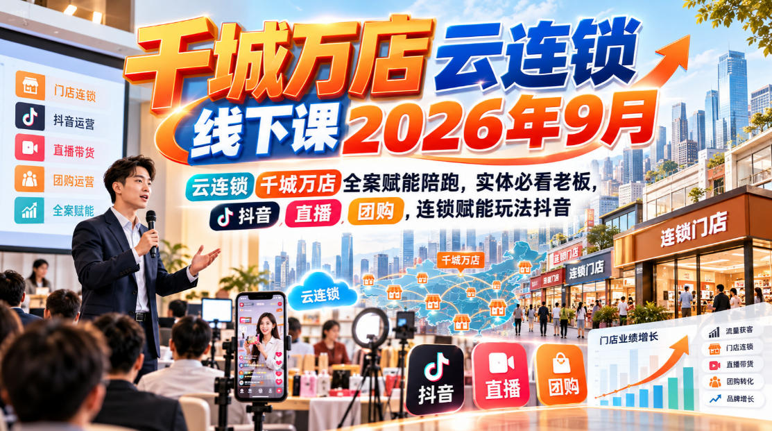千城万店云连锁线下课2026年9月，云连锁千城万店全案赋能陪跑，实体必看老板，抖音，直播，团购，连锁赋能玩法抖音-weichuangqy