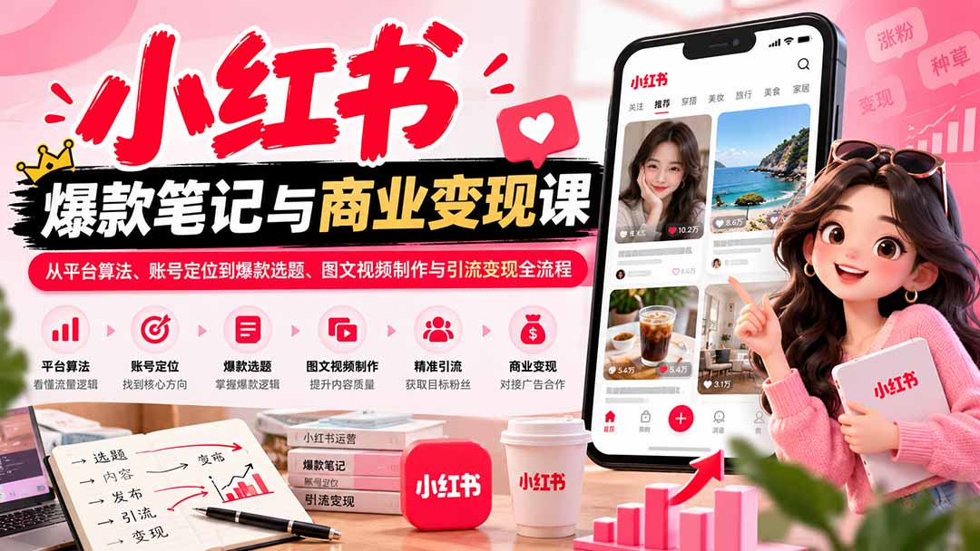 2026小红书爆款笔记与商业变现课：从平台算法、账号定位到爆款选题、图文视频制作与引流变现全流程-weichuangqy