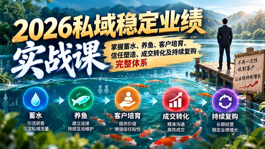 2026私域稳定业绩实战课：掌握蓄水、养鱼、客户培育、信任塑造、成交转化及持续复购完整体系-weichuangqy