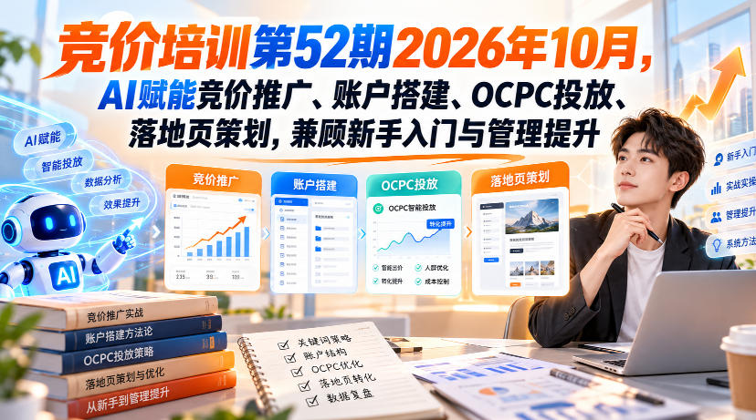 【无水印】竞价培训第52期2026年10月，AI赋能竞价推广、账户搭建、OCPC投放、落地页策划，兼顾新手入门与管理提升-weichuangqy